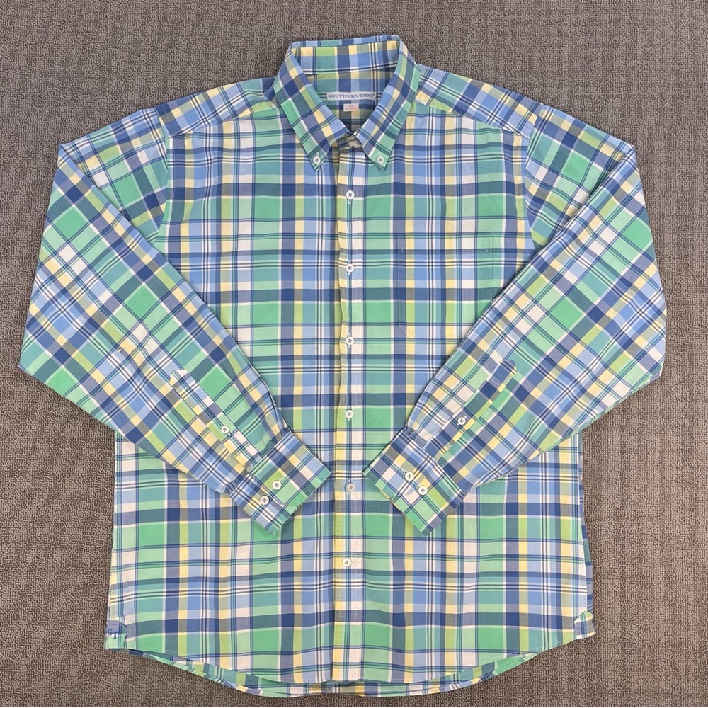 Southern Tide Shirt Large Button Up Plaid Long Sleeve Tailored Fit Preppy Men